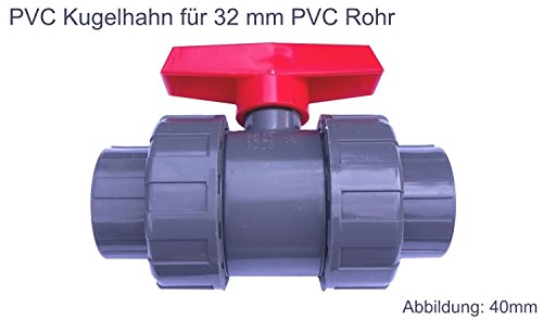 PVC Kugelhahn Ventil Kunststoff Kugelventil 32 mm - 63 mm für PVC Rohre für Wasser Pool Teich (Mit 32 mm PVC Rohr Muffen)