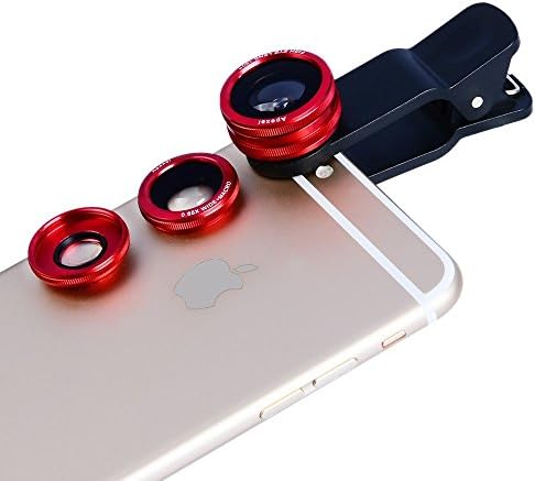 The New 3 in 1 Mobile Phone Camera Lens Kit-Fish Eye Lens+Macro Lens+Wide Angle Lens for iPhone-Samsung-iPad-HTC and All Smart Phones (Red)