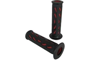 ALCHEMY PARTS Black & Red Soft Silicon/Rubber Motorcycle Motorbike Hand Grips For 7/8" 22mm Handlebars