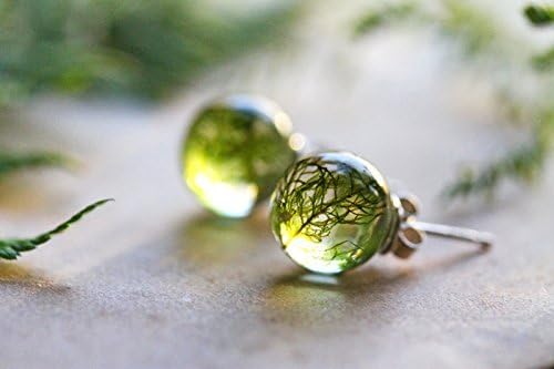 Handmade green woodland moss stud earrings in Sterling silver