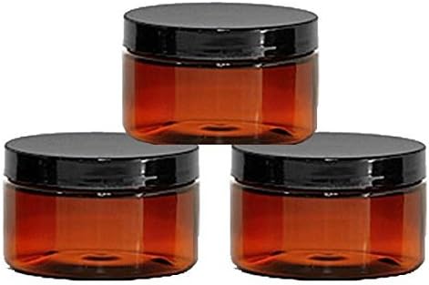 6 Amber Low Profile 4 Oz Jars PET Plastic Empty Cosmetic Containers, Smooth Black Caps, Sugar Scrub, Powder, Body Cream, Lotion, Beads by Grand Parfums by Grand Parfums II