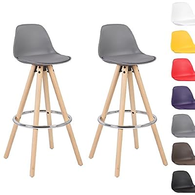 WOLTU® BH45gr-2,2 x Tabouret de bar en plastique avec dossier + Repose-pieds design tabouret de cuisine en bois,Gris