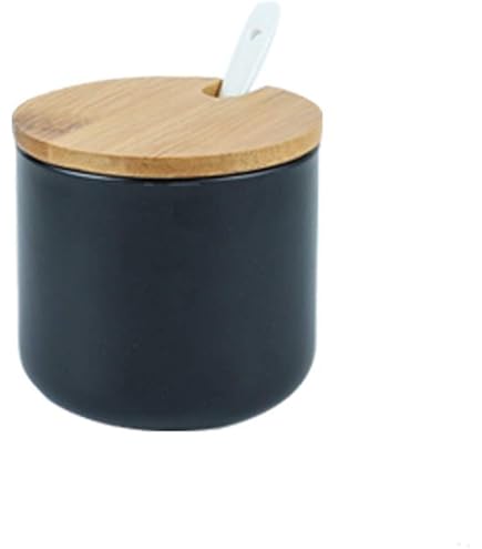 Set Barattoli Cucina Zuccheriera GoCraft A Forma Di Tamburo - Con Coperchio In Legno E Cucchiaio, Finitura Nera Opaca Accessorio Cucina Moderno - 4