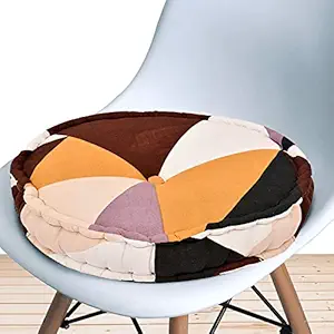 COZY FURNISH Cotton Round Tufted Thick Back Support Chair Cushion (16x16 Inch, Multicolour)