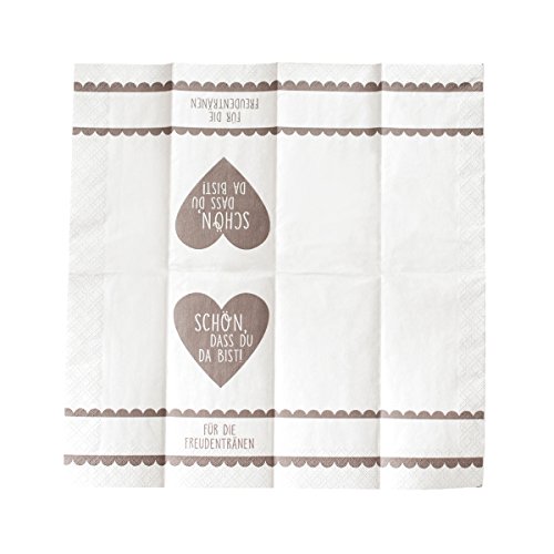 10 x 10 Taschentücher ‚Schön, dass du da bist – Für die Freudentränen‘ TAUPE vintage zur Hochzeit, Taufe oder Kommunion - 3