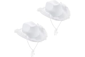 Qtinghua Cowboyhut für Damen, flauschiger Federbesatz, Halloween-Kostüm, Cowgirl-Hut für Cosplay, Kostümparty, Rollenspiel, Geburtstagsparty, Weiß-Rosa