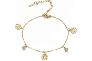 Amaxer Tree of Life Anklet for Women Viking Life Tree Rhinestone Pendant Charm Summer Barefoot Beach Foot Adjustable Chain