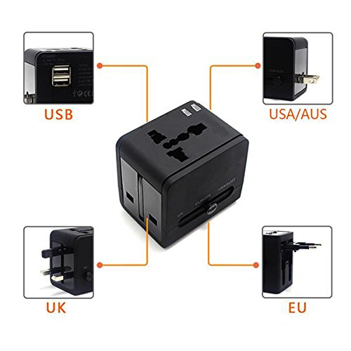 Domutek Universaler Reiseadapter mit 2 USB – Reisestecker Adapter – Mit Tragetasche – 2100 mAh USB Ladegerät - 4