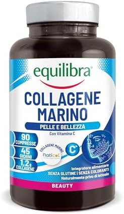 Equilibra, Collagene Marino Idrolizzato Naticol, 90 Compresse, 1200 mg Collagene per Dose, 80 mg Vitamina C per Dose, Collagene Tipo I e III, Mantenimento del Tono e dell'Elasticità della Pelle