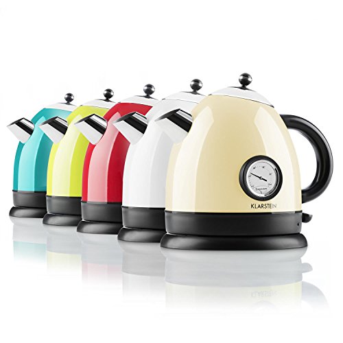 Klarstein • Aquavita • Wasserkocher • Teekocher • Retro Teekessel Design • 1,5 Liter • 2200 Watt • kabellos • Vintage Temperatur-Anzeige • Cool-Touch-Griff • Basisstation mit Kabelaufwicklung • geringe Standfläche• Trockengeh- / Überhitzungsschutz • creme - 7