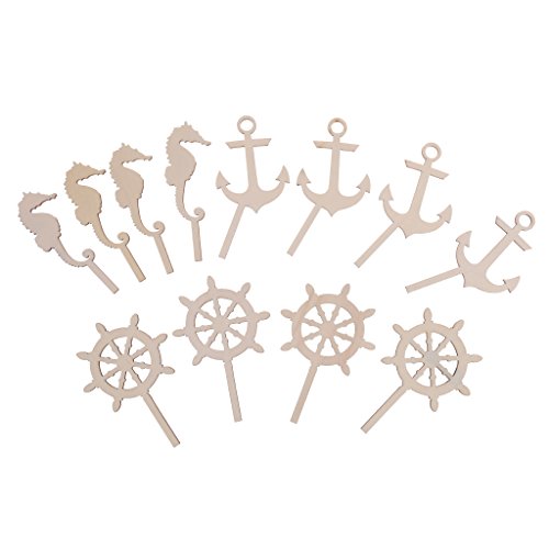 Gazechimp 12-teilige Holz Cupcake-Dekoration für Kindergeburtstag oder Geburt Kinder Geburtstag Muffin Deko – Anker, 9cm - 2