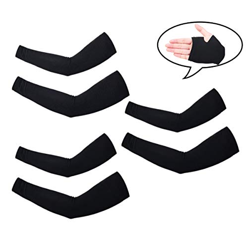 CHRISLZ Long Arms Manches Gants UV Sun Protection Main Couvre Mitaines Elastiques Stretch Bras pour Activités de Plein Air Couvertures de Refroidissement (BLACK-3)