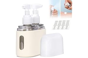 BEHOUND Mini Shampoo Dispenser Portable Travel Bottle Set, Mini Travel Shampoo and Conditioner Dispenser, Travel Containers with Labels for Toiletries, Travel Bottles for Toiletries (2 in 1,Beige)