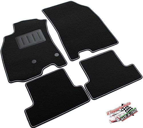 SPRINT Tappeti Auto In Moquette Antiscivolo Per Kia Rio III (2011-2017) – Set Completo Nero Con Salvatacco E Bordatura Bicolore
