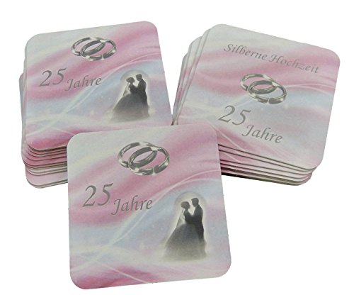 Bierdeckel Silberhochzeit Tischdeko bzw. Zubehör von Deko-Schulze. Alles für die Feier 25 Jahre und die silberne Hochzeit siehe Varianten-Auswahl. (25 Stück, Bierdeckel)
