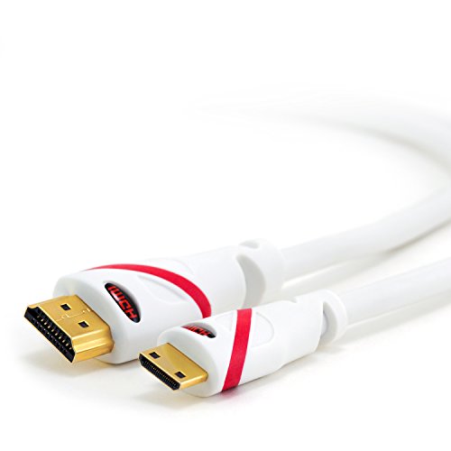 1m (Meter) CSL - Mini HDMI Kabel 1.4a / 2.0 (High Speed) mit ECHT 3D & Ethernet Unterstützung | geeignet für Full HD / Ultra HD / HD Ready / 3D | 1080p / 2160p / 4k / weiß/rot