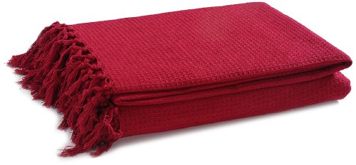 EHC 228 x 254 cm 100 Percent Cotton Waffle Extra-Large 3 Seater Sofa or King Bed Throw, Wine