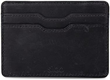 Black Genuine Leather Wallet CHARLES with RFID Protection and Vintage Look. Extra Slim without Coin Pocket by SILEO®