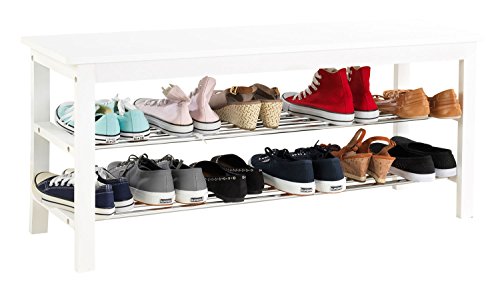 Schuhbank Schuhregal Schuhschrank ULFI 2 | Kiefer massiv | weiß lackiert | 108x47x30 cm