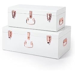 Beautify Set de 2 Coffres Malles de Rangement en Métal Vintage - Blanc