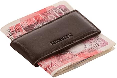 Redbrick Brando Luxury Men's Brown Leather Slim Magnetic Money Clip For Holding Bank Notes - Gift Boxed
