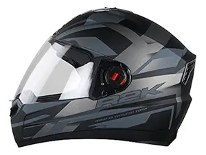 Steelbird R2K Full Face Graphics ABS Helmet in Matt Finish with Plain Visor (Medium 580 mm, Matt Black/Grey)