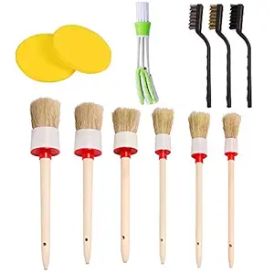 Electomania 12pcs Car Detailing Car Cleaner Brush Set for Cleaning Wheels, Interior Exterior, Leather Includes 6pcs Automotive Detail Brush, 3pcs Wire Brush, 2pcs Sponges and 1pc Air Conditioner Brush