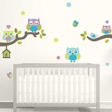 JUJU & COMPAGNIE – Eulen auf dem Ast – Bunte – Heule Aufkleber- Wandstickers – Full Set von Kinder Wandaufkleber – Babyzimmer Wandtattoos – Maße 40 x 120 cm - 5