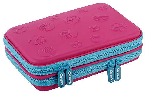 Ofsign Sports Dual Layer Pencil Case for Boys â Multi-Use Pencil Box for Girls with Mesh Pocket, Stationery Items Organizer, Large Capacity Pencil Pouch (Football Art, Pink)