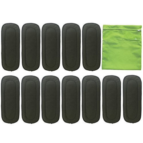 Vlokup Baby Cloth Diaper Inserts Charcoal Bamboo Inserts Reusable Liners for Cloth Diapers 5 Layer (Pack of 12)