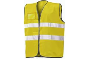 ISSALINE Gilet Alta visibilità - Pettorina di Sicurezza - Gilet Catarifrangente con Porta Badge (Giallo Fluo)