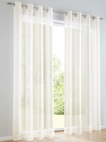 Dekostore mit aufwändig eingestrickten Garnen halbtransparent mit Ösen in Offwithe (H/B: 245 x 140 cm)