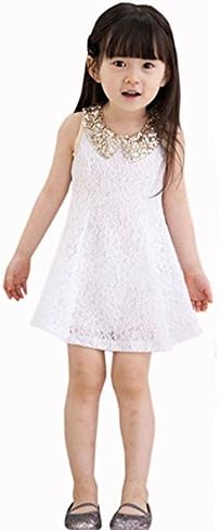 Girls Sequinned Dress Flower Princess Formal Party Wedding Bridesmaid (0-2 years, white)