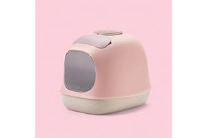 United Pets Minu Arenero para Gatos Cubierto, Made in Italy, Recogedor y Filtro, Color Rosa y Gris. Caja de Arena para Gatos con Capucha, Talla única