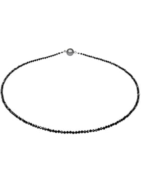 Edelstein Kette facettierter, schwarzer Spinell, ca. 45 cm, Magnetschloss, Rondell-Form, Damen