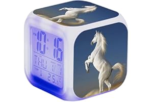 ESTOVE Time to Wake Alarm Clock for Kids,Kids animal Digital Alarm Clock,Color Luminous Bedside Clocks for Boys and Girls Bedroom,LCD Display Time,Temperature and Date (horse)