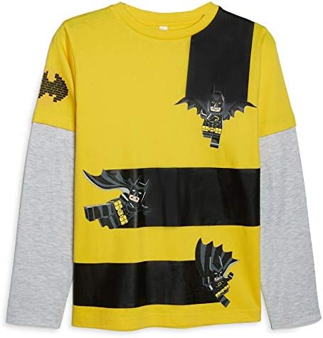 Licensed Batman DC Comics Long Sleeves T-shirt for Boys, Yellow and Grey (6-7 Years)