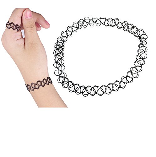 Winstory Black 90s Tattoo Choker Stretch Necklace Retro Henna Vintage Elastic Boho with Bracelet Ring