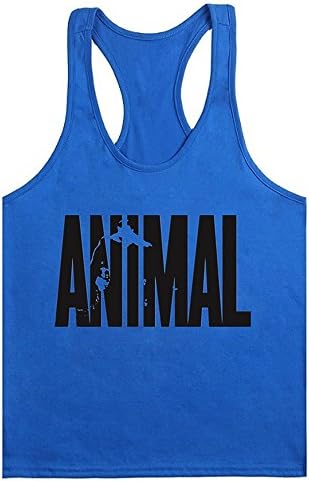 WAYLONGPLUS Mens Animal Letter Print Fitness Gym Stringer Tank Tops for Bodybuilding Muscle Workout (Blue-BK,M)