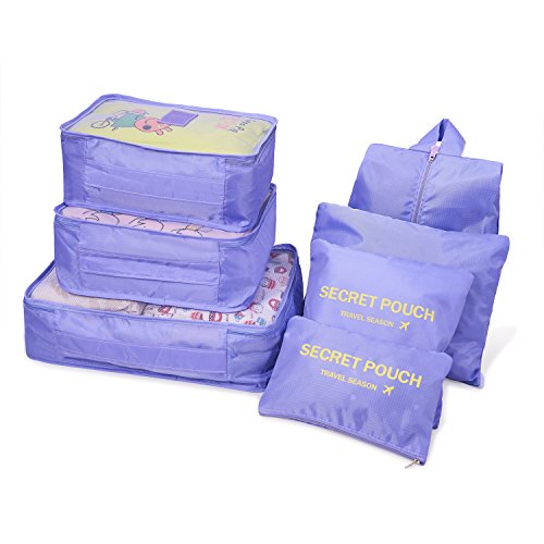 Preisvergleich Produktbild Kleidertaschen-Set 8-teilig Reisetasche in Koffer Wäschebeutel Schuhbeutel Kosmetik Aufbewahrungstasche Farbwahl (Lila)