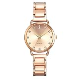 Tohole Damenuhr Damen Quarz Uhr Damenmode Lederband Analoge Quarz-runde Armbanduhr Uhren Kreative Ahornblattuhr der Damenmode(Rose Gold,One size)