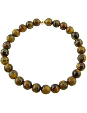 Sunsara Traumsteinshop Tigerauge dunkel Armband Edelstein Kugeln (Perlen) 6 mm und 925er Silberkugel Heilsteinarmband...