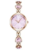Alienwork Damen-Armbanduhr Quarz Rose-Gold mit Edelstahl Metallarmband pink Strass-Steinen elegant