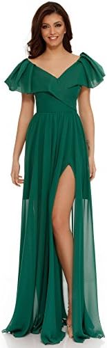 Miss Grey Women Dresses Elegant Ruffles V-Neck Long Evening Dress Maxi Green Large