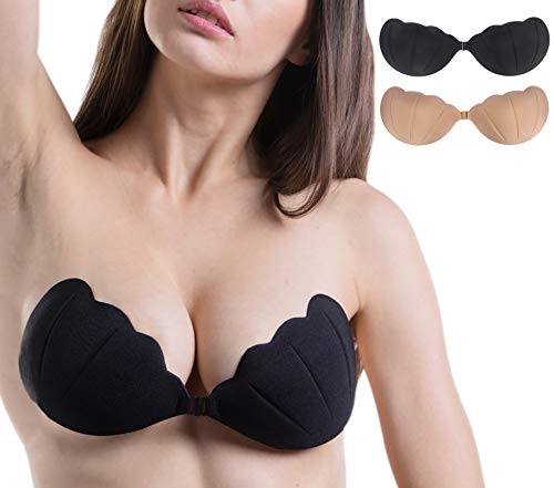 YOSICIL Femme Coquille Soutien-Gorge sans Brettelle Silicone Auto-adhésif Sexy Poisson Fille Bra Push-Up Bikini Vacances Réutilisable Souple Dame Bra Dos Nu Soirée Robe Cérémonie