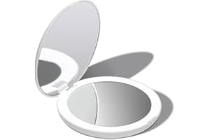 ‎FANCII Fancii Tragbarer Taschenspiegel Zweiseitiger Schminkspiegel mit LED Beleuchtung, 1X / 10X Vergrößerung - Kompakt, Klappbarer, Große 13cm Reisespiegel Beleuchtet für Kosmetik Unterwegs (Weiß)