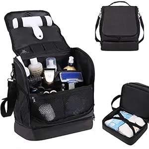 TEFGTER Dog&Cat Grooming Supplies Bag, Adjustable Compartments Wall Mounted Pet Travel Bag with Poop Bag for Pet Groomers, Storage Wipes/Hair Remover/Nail Trimmer/Clippers/Brush/Comb/Shampoo