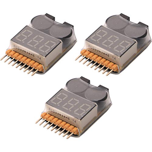 WPERSUVV 3 Pcs Lipo Testeur | 2 in 1 RC Lipo Batteria Low Voltage Tester Checker 1S-8S Allarme cicalino con indicatore LED Adatto per Li-ion/LiMn/Li-Fe/Lipo
