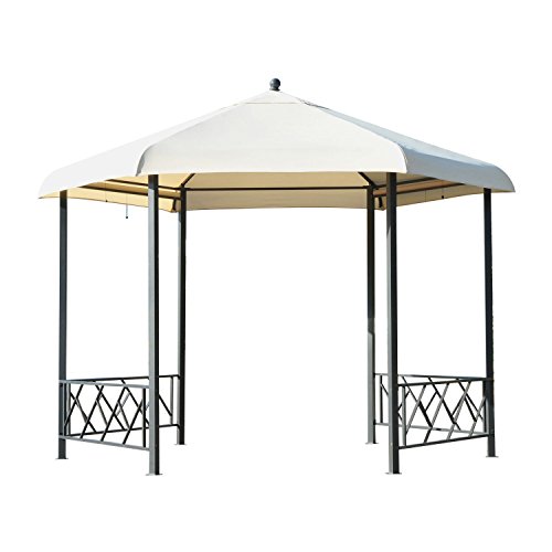 Outsunny® Pavillon Gartenpavillon Gartenzelt Partyzelt Festzelt Zelt 6-eckig, Metall+Polyester, Beige, 350x350x275cm - 3