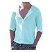 Produktbild V-Ausschnitt T-Shirts Hemden Herren Sommer-Knopfleiste mit geschnittenes Leinen Kurzarmhemd Top Baumwollshirt Sweatshirt Bluse Tunika Hellblau,XXXXXL